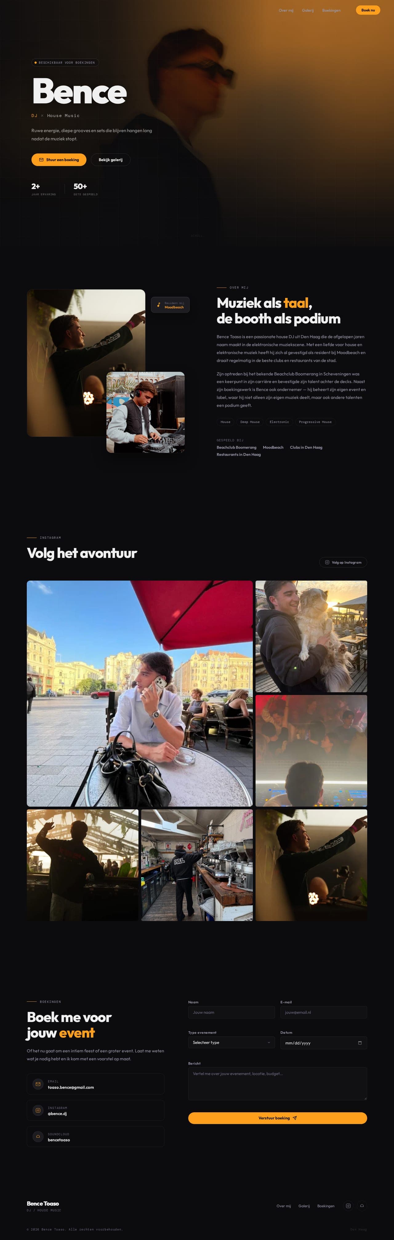 Screenshot van de website Bence Toaso