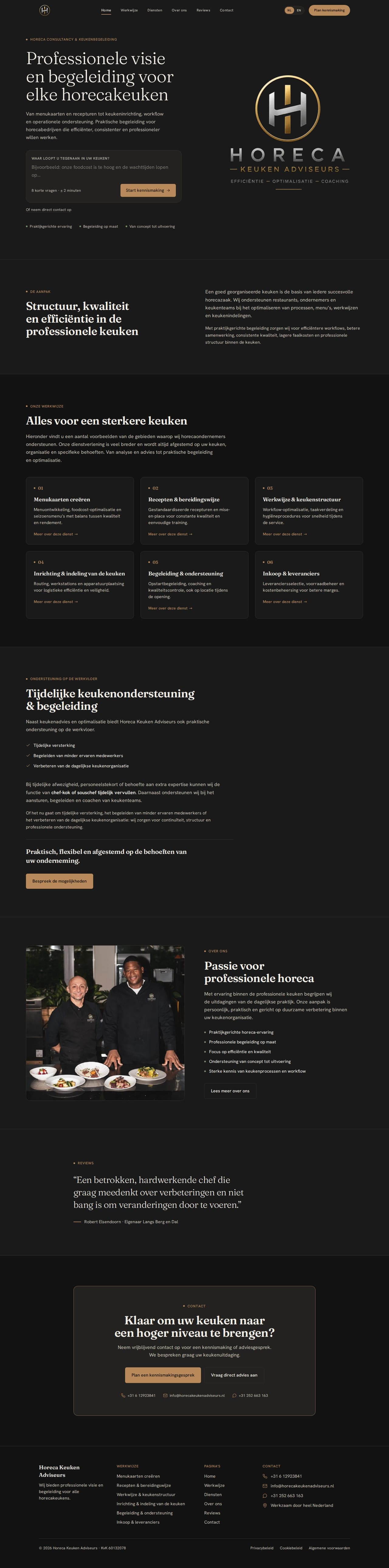 Screenshot van de website Horeca Keuken Adviseurs
